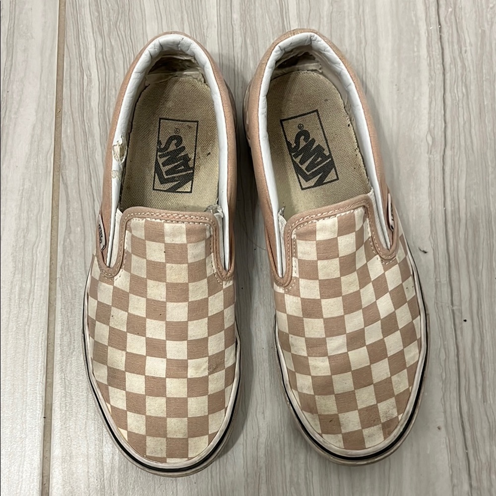 Vans Light Pink and White Slip-On Sneakers Classic Style